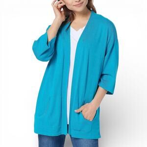 Isaac Mizrahi Live! Cardigan Sweater 3/4 Sleeve Aqua Nautical Blue Sz Small NWT